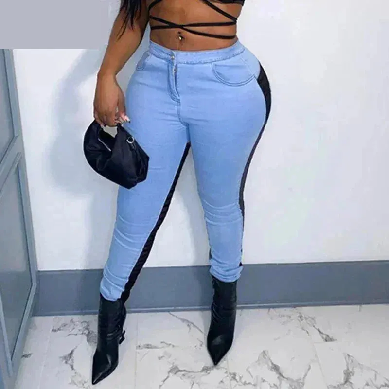 Women's Sexy See-Through Mesh Patchwork High Waist Color Block Skinny Pants