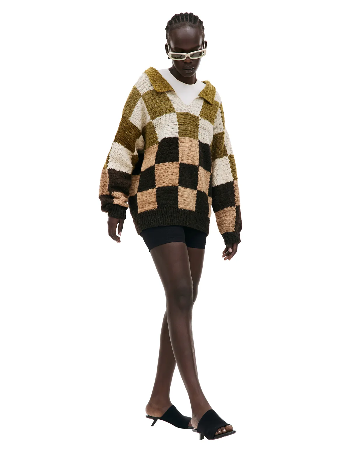 Wool Knitted Check Sweater - Multicolor