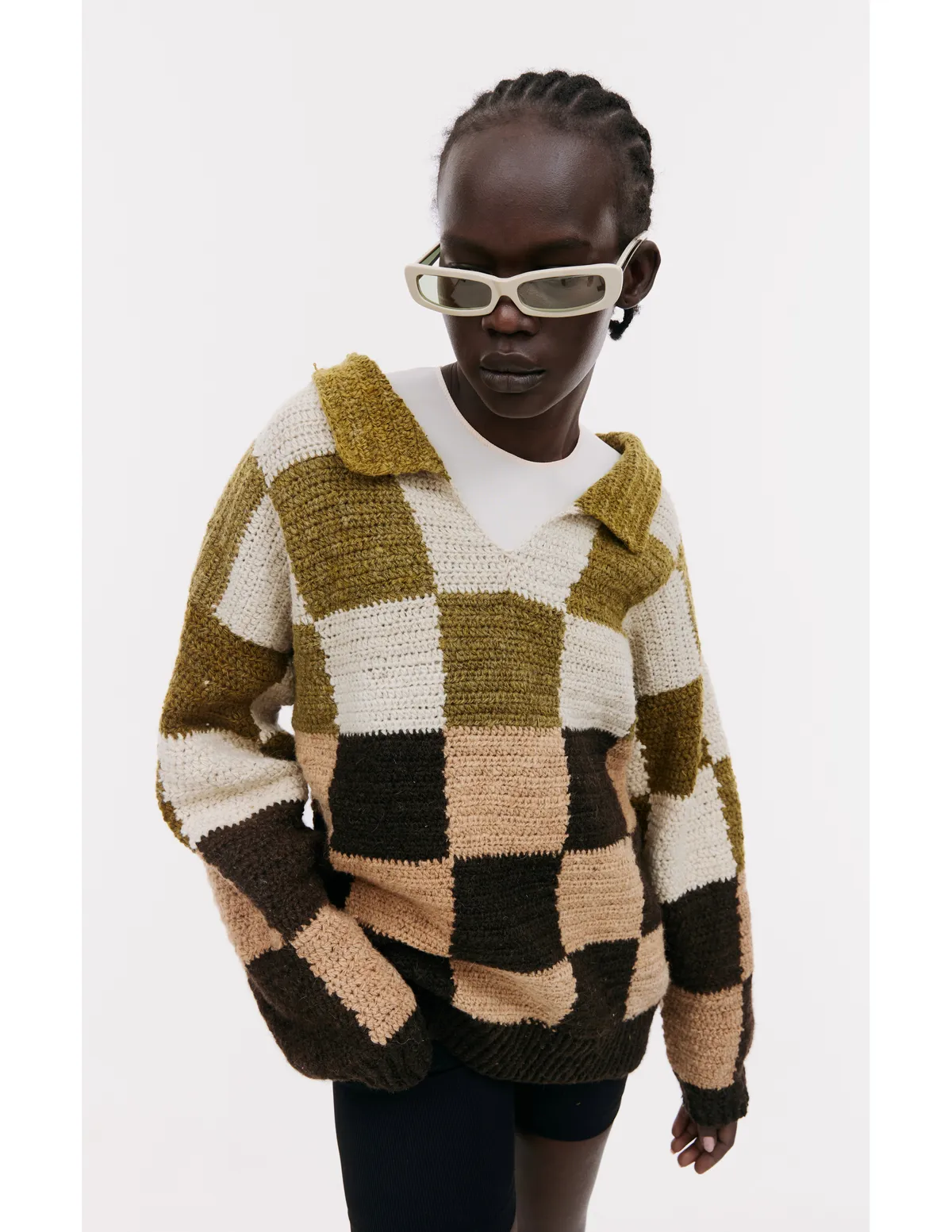 Wool Knitted Check Sweater - Multicolor