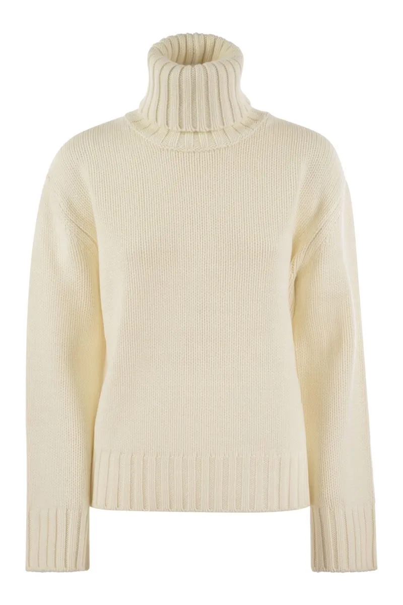 WOOL, SILK AND CASHMERE BLEND TURTLENECK SWEATER