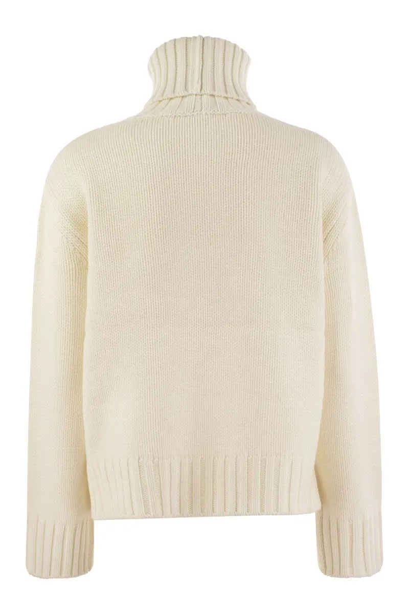 WOOL, SILK AND CASHMERE BLEND TURTLENECK SWEATER