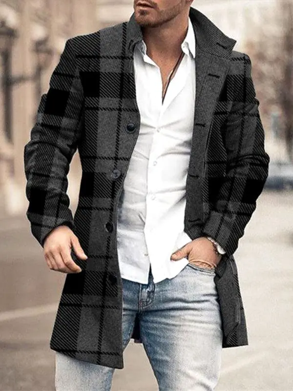 Woolen Stand Collar Mid-Length Men Winter Coat