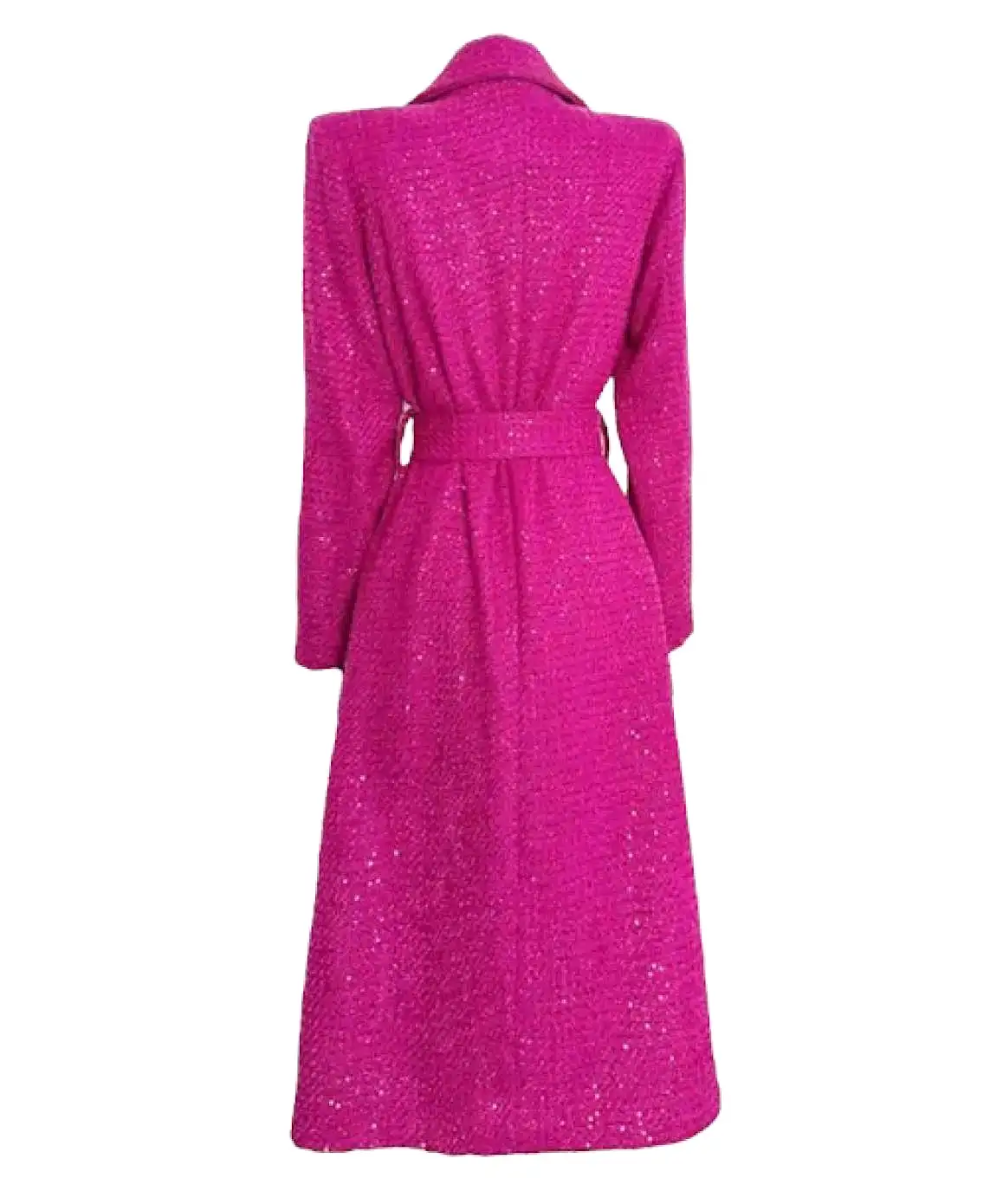 Woolen Tweed Sequin Long Lapel Midi Coat