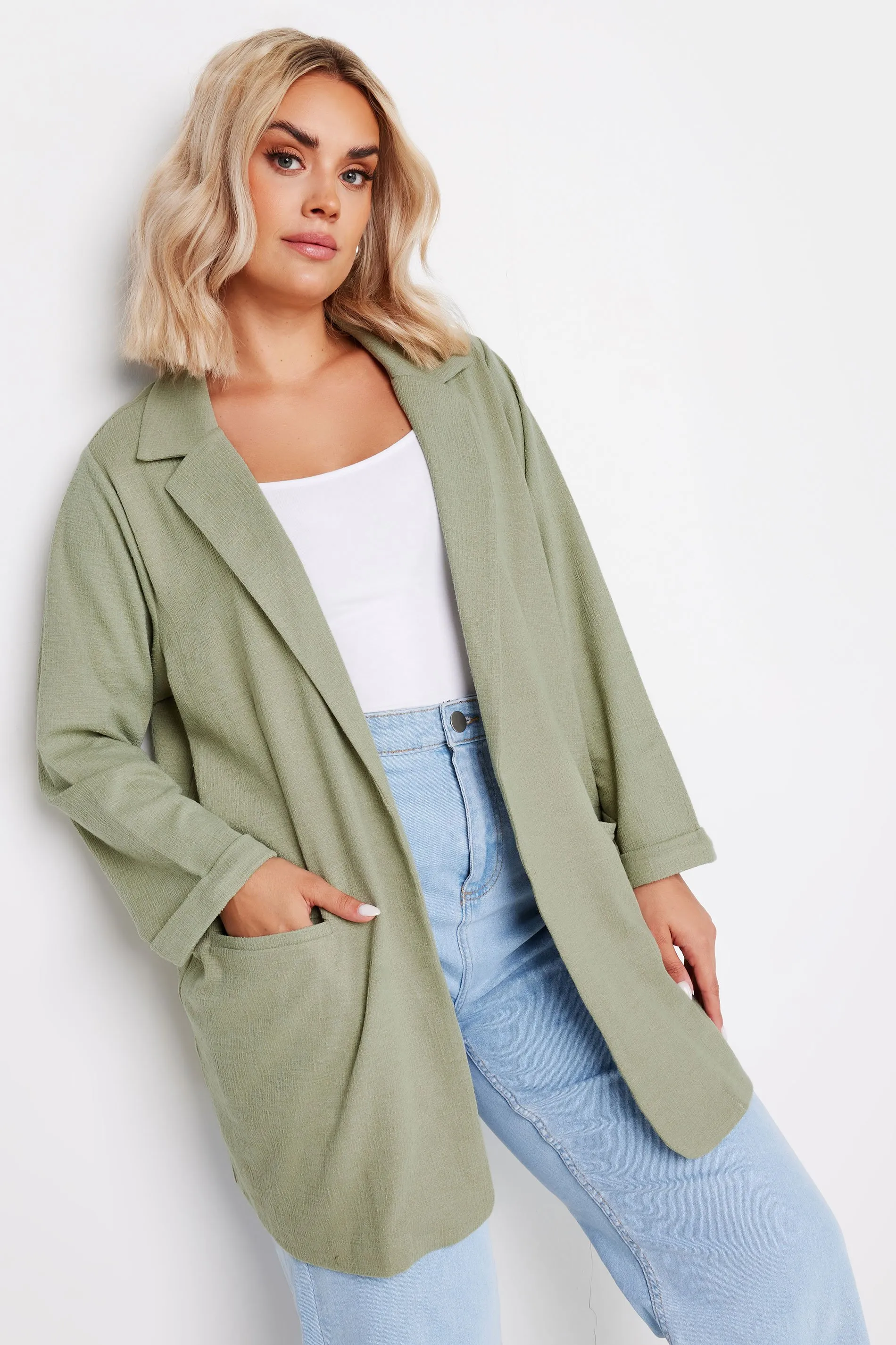 YOURS Curve Sage Green Textured Blazer