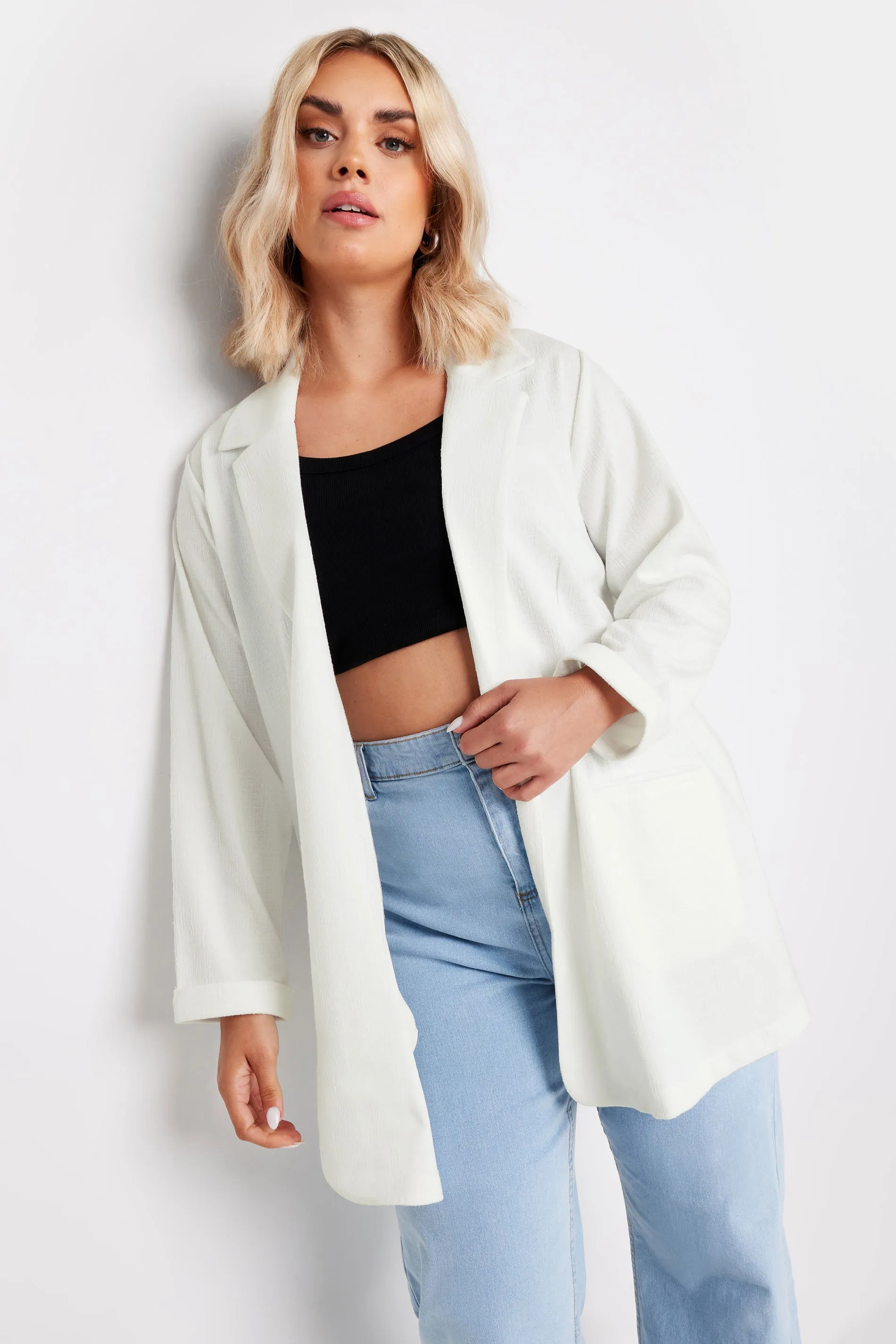 YOURS Curve White Textured Blazer