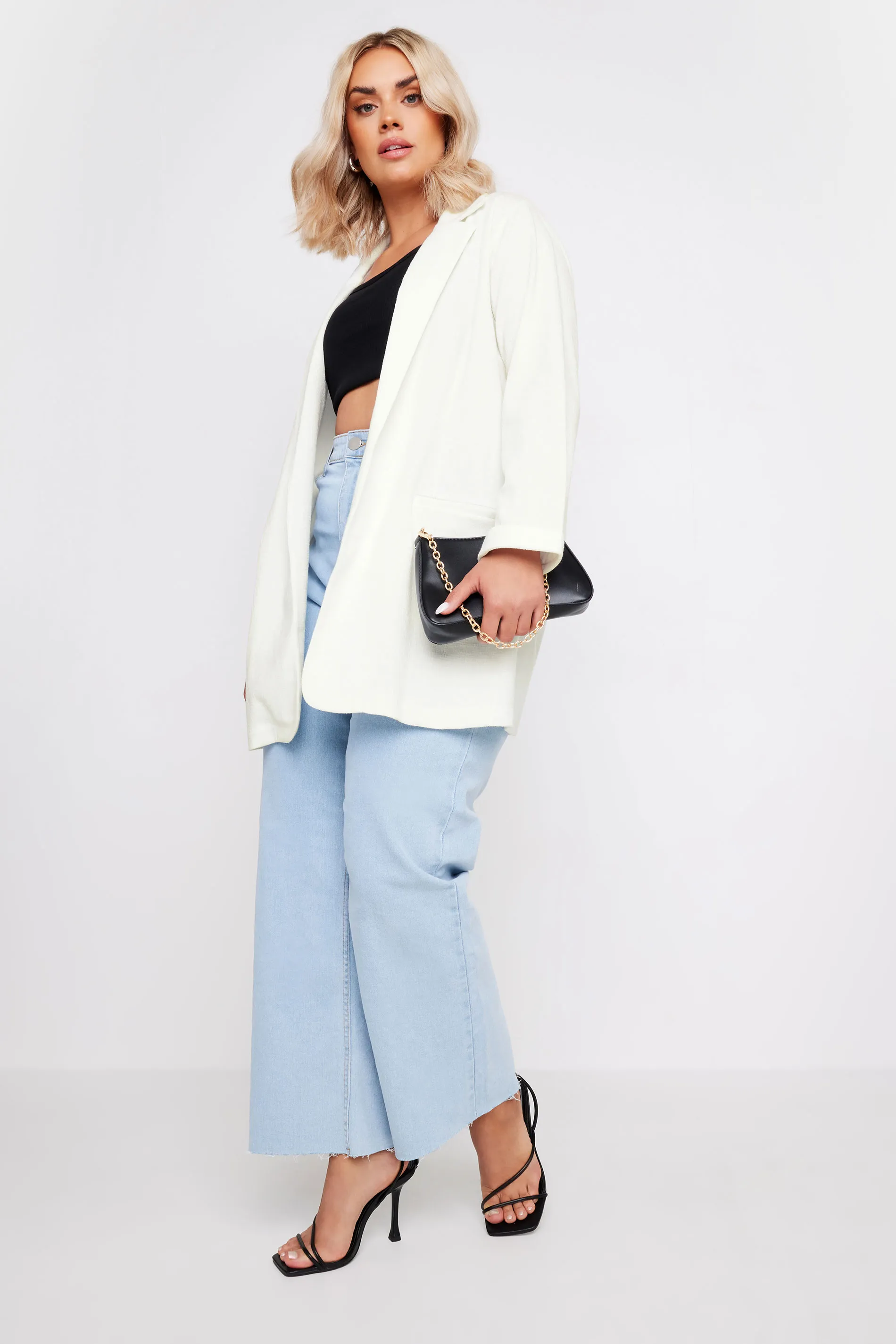 YOURS Curve White Textured Blazer