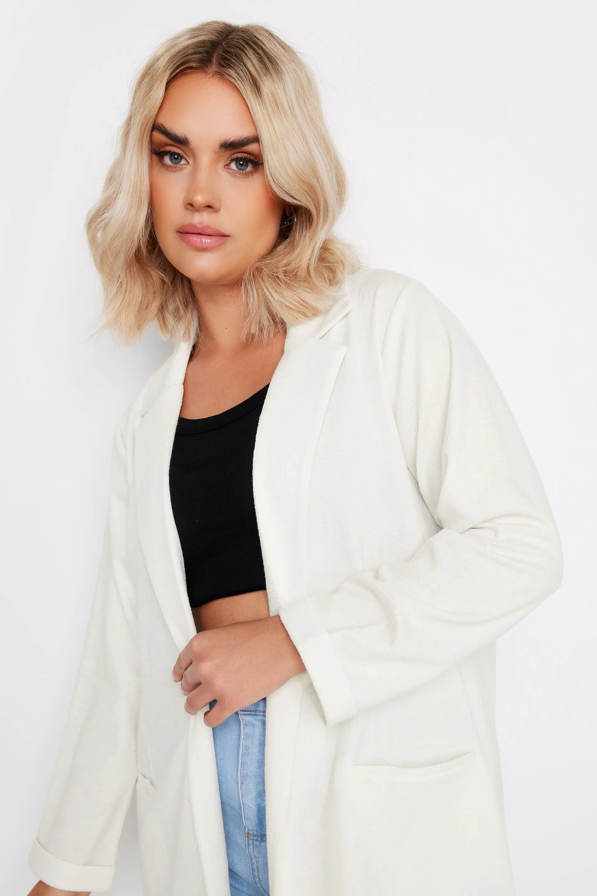 YOURS Curve White Textured Blazer